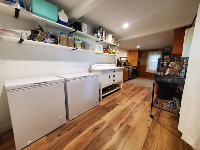 1010 Pine St, Cabool, MO 65689 - laundry area featuring washer and clothes dryer, light wood-style flooring, and recessed lighting