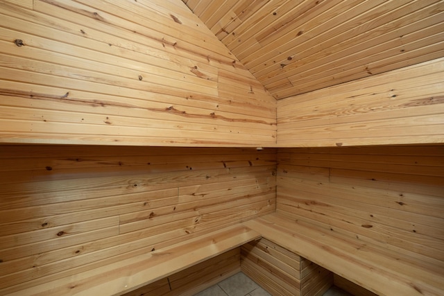 247 S Jefferson St, Walnut Grove, MO 65770 - sauna / steam room with wood ceiling, wooden walls, and tile patterned floors