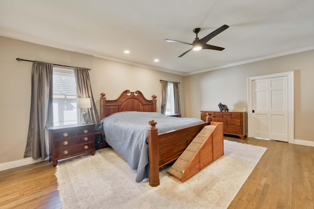 3596 E Montrose Ct, Springfield, MO 65809 - bedroom with ornamental molding, wood finished floors, baseboards, a ceiling fan, and recessed lighting