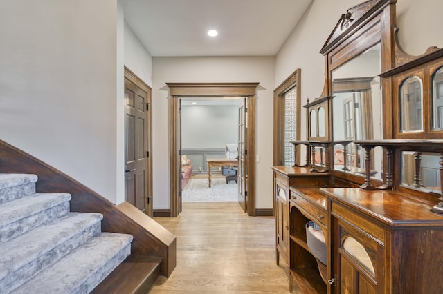 3596 E Montrose Ct, Springfield, MO 65809 - corridor with light wood finished floors, recessed lighting, stairs, and baseboards