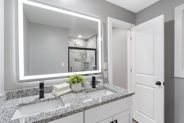 5715 S Clay Ave, Springfield, MO 65810 - full bathroom with double vanity and a marble finish shower
