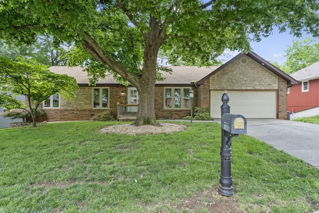 5715 S Clay Ave, Springfield, MO 65810 - ranch-style house with a garage, concrete driveway, a front yard, and roof with shingles