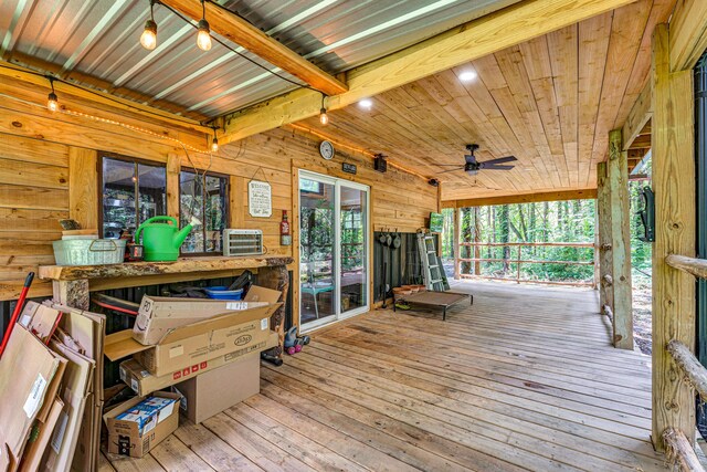 1939 E 540th Rd, Pleasant Hope, MO 65725 - wooden deck featuring a ceiling fan