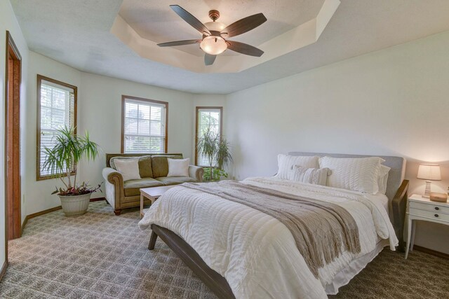 418 E Covington Rd, Willard, MO 65781 - bedroom featuring carpet floors, baseboards, a tray ceiling, and a ceiling fan