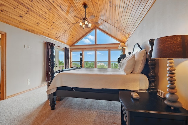 1041 Skyview Dr, Branson, MO 65616 - bedroom featuring wooden ceiling, vaulted ceiling, carpet flooring, and baseboards