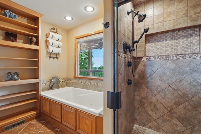 1041 Skyview Dr, Branson, MO 65616 - bathroom with a jetted tub, a stall shower, tile patterned floors, and recessed lighting