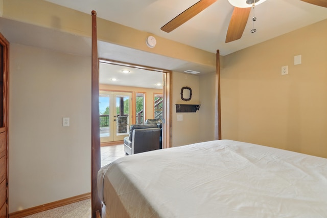 1041 Skyview Dr, Branson, MO 65616 - bedroom featuring access to outside, baseboards, french doors, ceiling fan, and recessed lighting