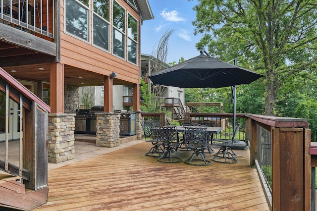 1041 Skyview Dr, Branson, MO 65616 - wooden deck featuring outdoor dining area