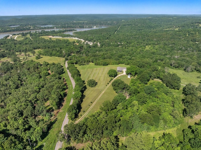 323 Shadrack Rd, Cape Fair, MO 65624 - aerial view of property and surrounding area featuring a heavily wooded area and a nearby body of water