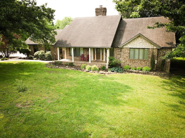 5350 E Farm Road 168, Rogersville, MO 65742 - cape cod home with a chimney, a front lawn, brick siding, and roof with shingles