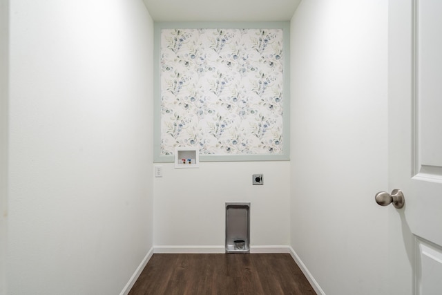 343 Cedar Glade Dr, Branson West, MO 65737 - laundry room featuring dark wood finished floors, electric dryer hookup, washer hookup, and baseboards