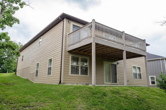 343 Cedar Glade Dr, Branson West, MO 65737 - rear view of house with a lawn and a wooden deck