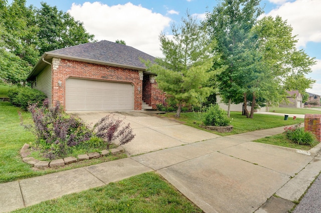 2304 S 12th St, Ozark, MO 65721 - view of front of property featuring brick siding, a front yard, concrete driveway, a garage, and roof with shingles