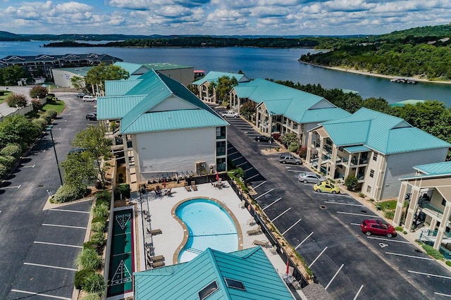 235 Lower Emerald Bay Cir Unit C-6, Hollister, MO 65672 - bird's eye view of a nearby body of water and a pool area