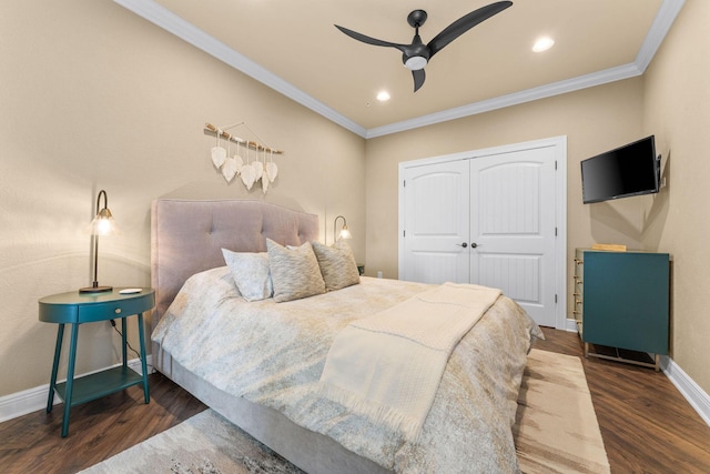 130 Royal Vista Dr Unit 601, Branson, MO 65616 - bedroom featuring crown molding, wood finished floors, a closet, baseboards, and recessed lighting