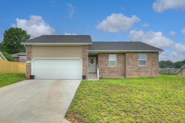 1302 Justin Trl, Neosho, MO 64850 - ranch-style home with driveway, an attached garage, a shingled roof, and brick siding