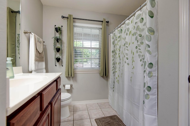 326 Country Bluff Dr, Branson, MO 65616 - bathroom featuring vanity, toilet, tile patterned floors, a shower with shower curtain, and baseboards