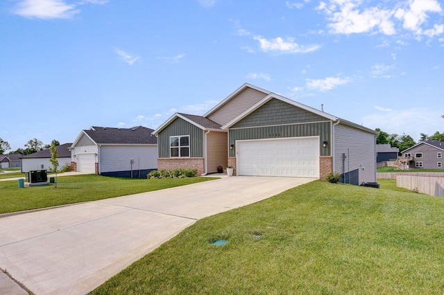 1132 E Lakota St, Nixa, MO 65714 - view of front of home with brick siding, board and batten siding, an attached garage, and concrete driveway