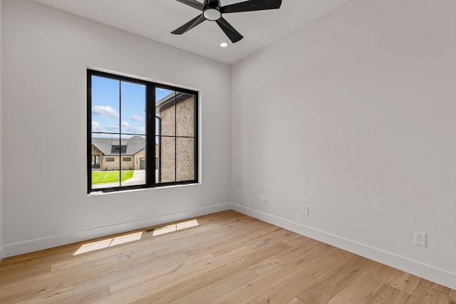 5567 E Wild Horse Dr, Springfield, MO 65802 - empty room with baseboards, ceiling fan, light wood-style floors, and recessed lighting