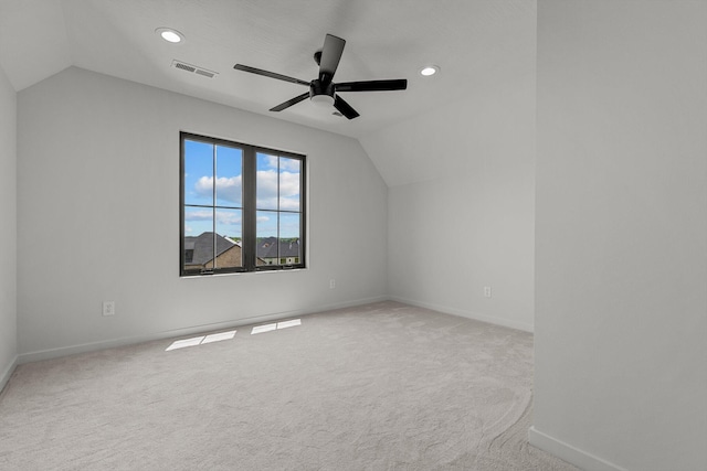 5567 E Wild Horse Dr, Springfield, MO 65802 - bonus room featuring lofted ceiling, baseboards, recessed lighting, carpet flooring, and a ceiling fan