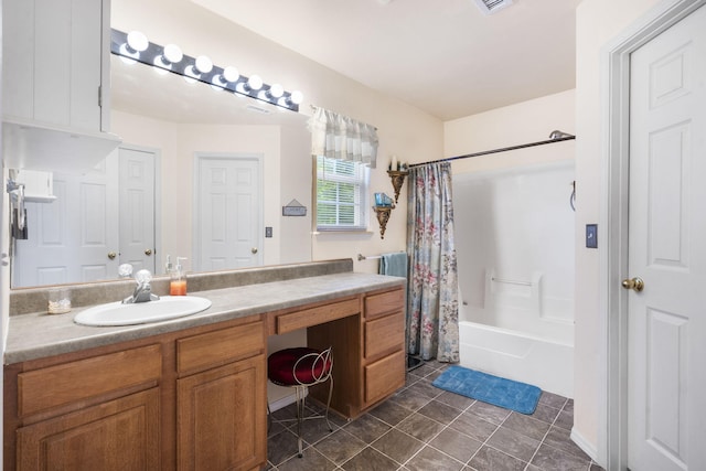 120 Deer Run Rd, Branson, MO 65616 - bathroom featuring vanity, shower / bathtub combination with curtain, and tile patterned flooring