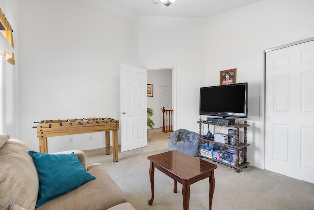 120 Deer Run Rd, Branson, MO 65616 - living room featuring carpet and high vaulted ceiling