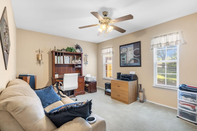 120 Deer Run Rd, Branson, MO 65616 - office area with healthy amount of natural light, light colored carpet, ceiling fan, and baseboards