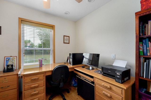 5473 N State Highway 125, Strafford, MO 65757 - office area featuring a ceiling fan and light wood-type flooring