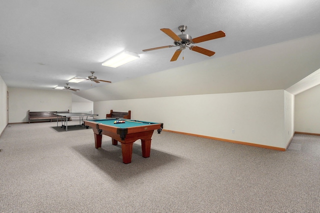 5473 N State Highway 125, Strafford, MO 65757 - rec room with carpet floors, pool table, a ceiling fan, baseboards, and vaulted ceiling