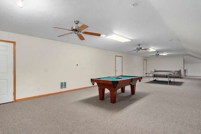 5473 N State Highway 125, Strafford, MO 65757 - playroom with carpet floors, billiards table, baseboards, and a ceiling fan