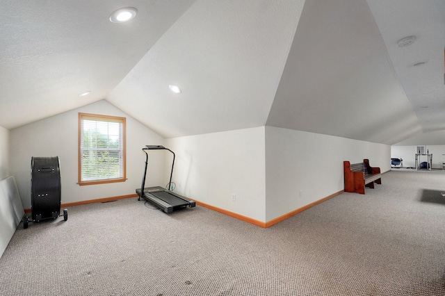 5473 N State Highway 125, Strafford, MO 65757 - workout room featuring carpet, vaulted ceiling, baseboards, and recessed lighting