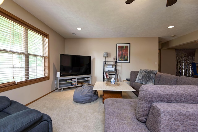 5052 E Cherry Pl, Springfield, MO 65809 - carpeted living room with ceiling fan, recessed lighting, and baseboards