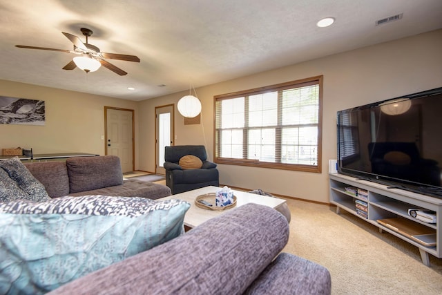 5052 E Cherry Pl, Springfield, MO 65809 - living area with carpet, ceiling fan, baseboards, and recessed lighting