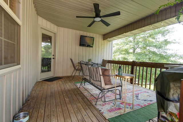 5052 E Cherry Pl, Springfield, MO 65809 - deck featuring area for grilling and ceiling fan