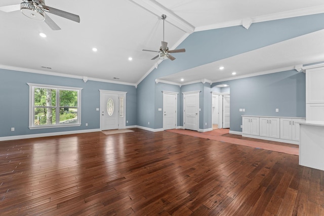 680 Highpoints Rdg, Branson, MO 65616 - unfurnished living room featuring ceiling fan, wood-type flooring, beam ceiling, baseboards, and recessed lighting
