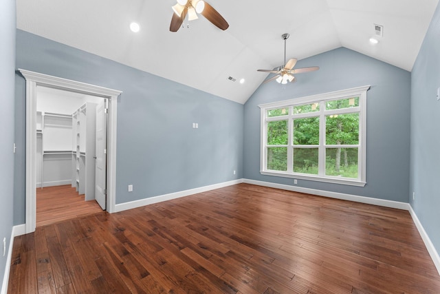 680 Highpoints Rdg, Branson, MO 65616 - spare room with a ceiling fan, lofted ceiling, dark wood-type flooring, and baseboards