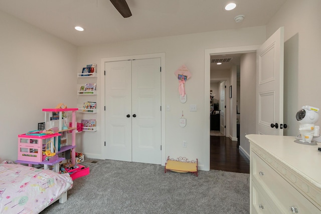 777 S Elm St, Marshfield, MO 65706 - bedroom with carpet, a closet, recessed lighting, and ceiling fan