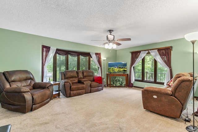 13544 State Highway Kk, Marshfield, MO 65706 - living area featuring carpet, ceiling fan, and a textured ceiling