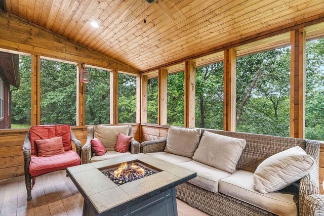 6 Glory Ln, Blue Eye, MO 65611 - sunroom featuring lofted ceiling, wooden ceiling, and hardwood / wood-style floors