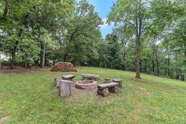 6 Glory Ln, Blue Eye, MO 65611 - view of green lawn featuring an outdoor fire pit