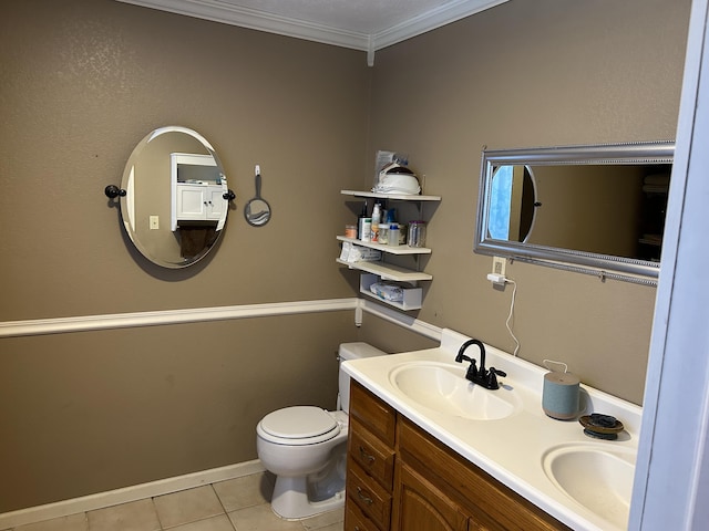 23700 E State Highway 76, Rocky Comfort, MO 64861 - bathroom with tile patterned floors, crown molding, toilet, and double vanity