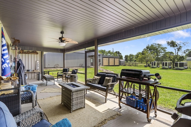 22 Kinder Ln, Rogersville, MO 65742 - view of patio / terrace with an outdoor living space with a fire pit and a ceiling fan