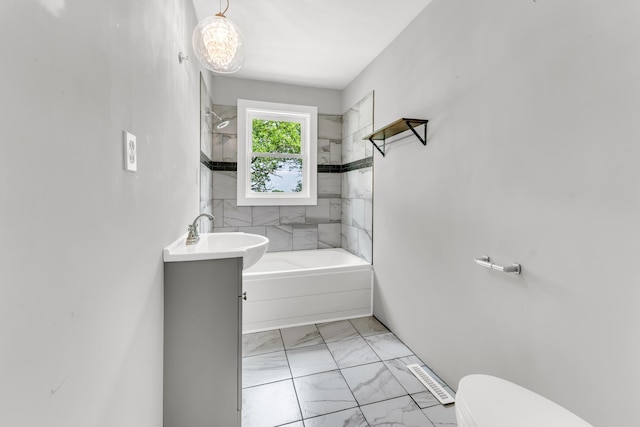 32 State Road F, Buffalo, MO 65622 - full bath with marble look tile flooring, toilet, vanity, and shower / washtub combination