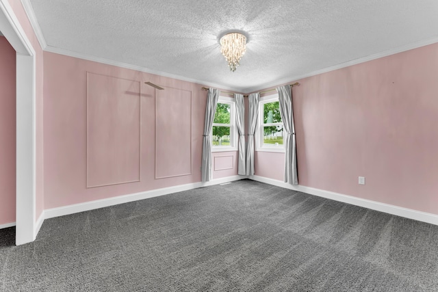 32 State Road F, Buffalo, MO 65622 - unfurnished room featuring dark colored carpet, a textured ceiling, crown molding, a chandelier, and baseboards