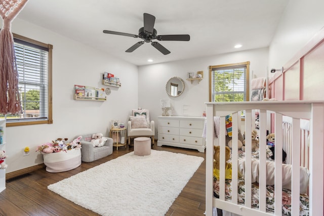1427 W Missouri St, Buffalo, MO 65622 - bedroom featuring dark wood finished floors, recessed lighting, baseboards, and ceiling fan