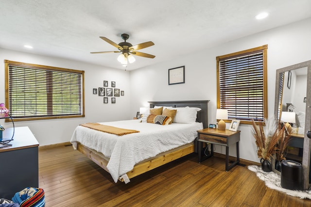 1427 W Missouri St, Buffalo, MO 65622 - bedroom with wood-type flooring, baseboards, recessed lighting, and ceiling fan