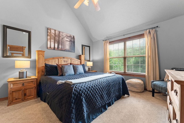 41 Stepping Stone Way Unit 55, Branson West, MO 65737 - bedroom with light colored carpet, high vaulted ceiling, and a ceiling fan