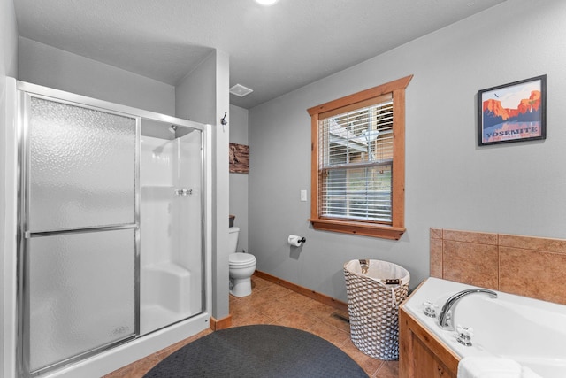 41 Stepping Stone Way Unit 55, Branson West, MO 65737 - bathroom with a shower stall, toilet, a garden tub, tile patterned floors, and baseboards