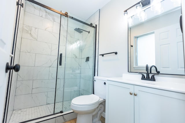 3218 W Countryside Dr, Springfield, MO 65807 - bathroom with vanity, toilet, and a stall shower