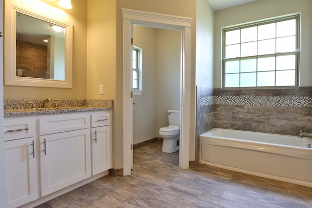 1189 N Cedar Ridge Ave, Springfield, MO 65802 - bathroom with a garden tub, vanity, toilet, and wood finished floors